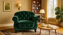 Кресло Честерфилд, Базовые ткани, Velutto Soft цвет Зеленый Мох, 60х70 см