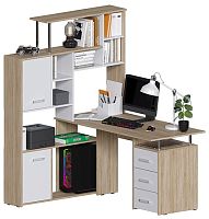 Угловой компьютерный стол КС-15 Крафт Дуб Санома/Белый левый
