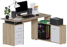 Угловой компьютерный стол КС-14 Крафт Дуб Санома/Белый правый