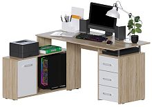 Угловой компьютерный стол КС-14 Крафт Дуб Санома/Белый левый