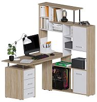 Угловой компьютерный стол КС-15 Крафт Дуб Санома/Белый правый